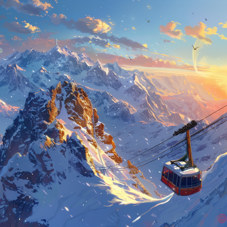 lepilote_a_cable_car_in_a_snow_mountain_sun_rise_art_style_6edc630c-1c1a-4683-b584-3c835b73dea8.png